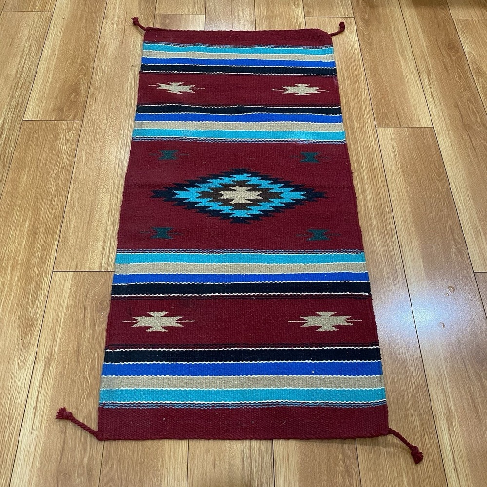 Vintage Zapotec Handwoven Wool Rug 20"x41"